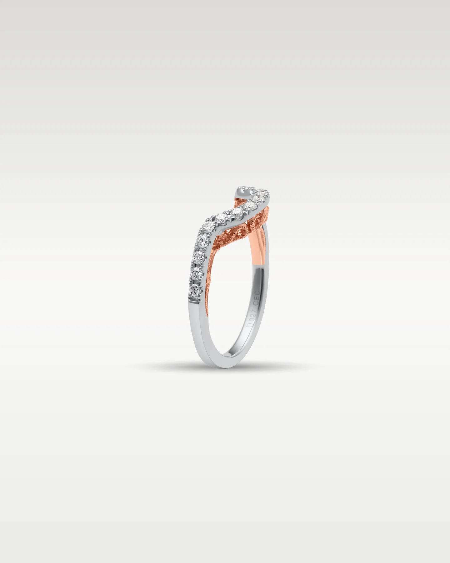 14k White & Rose Gold Curved Diamond Ring - Image 2