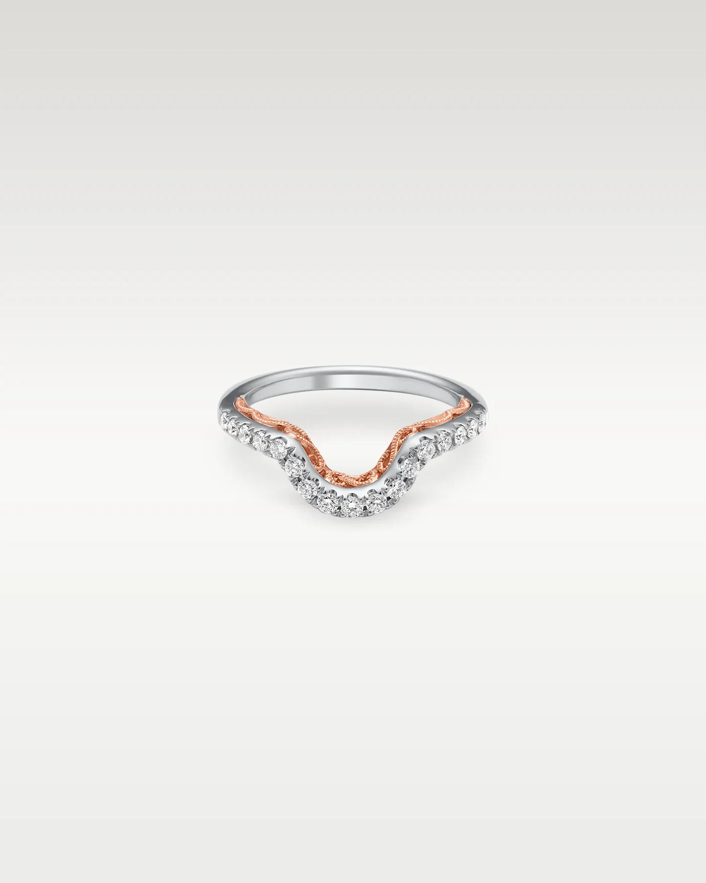 14k White & Rose Gold Curved Diamond Ring - Image 3