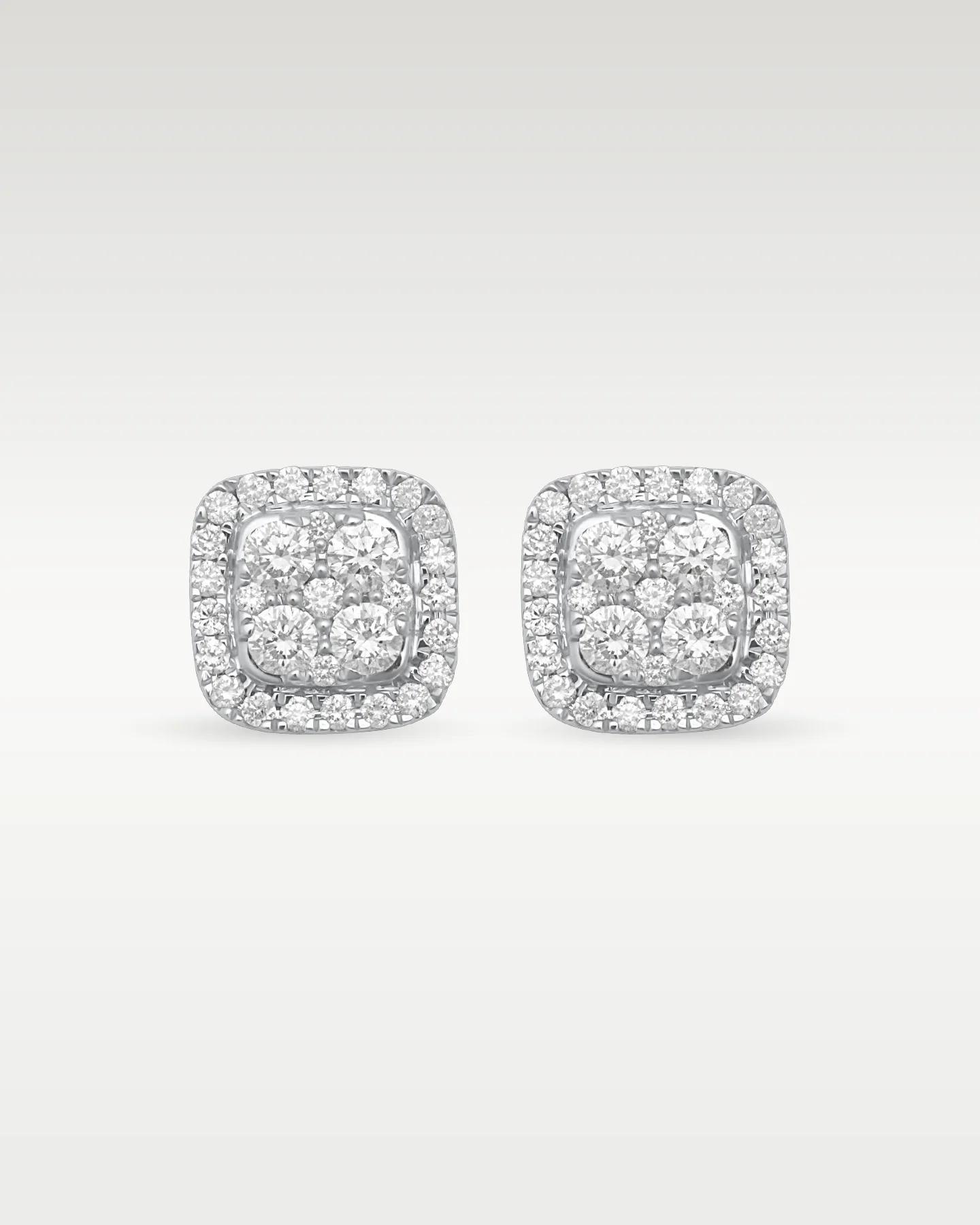 14K White Gold Diamond Cluster Studs