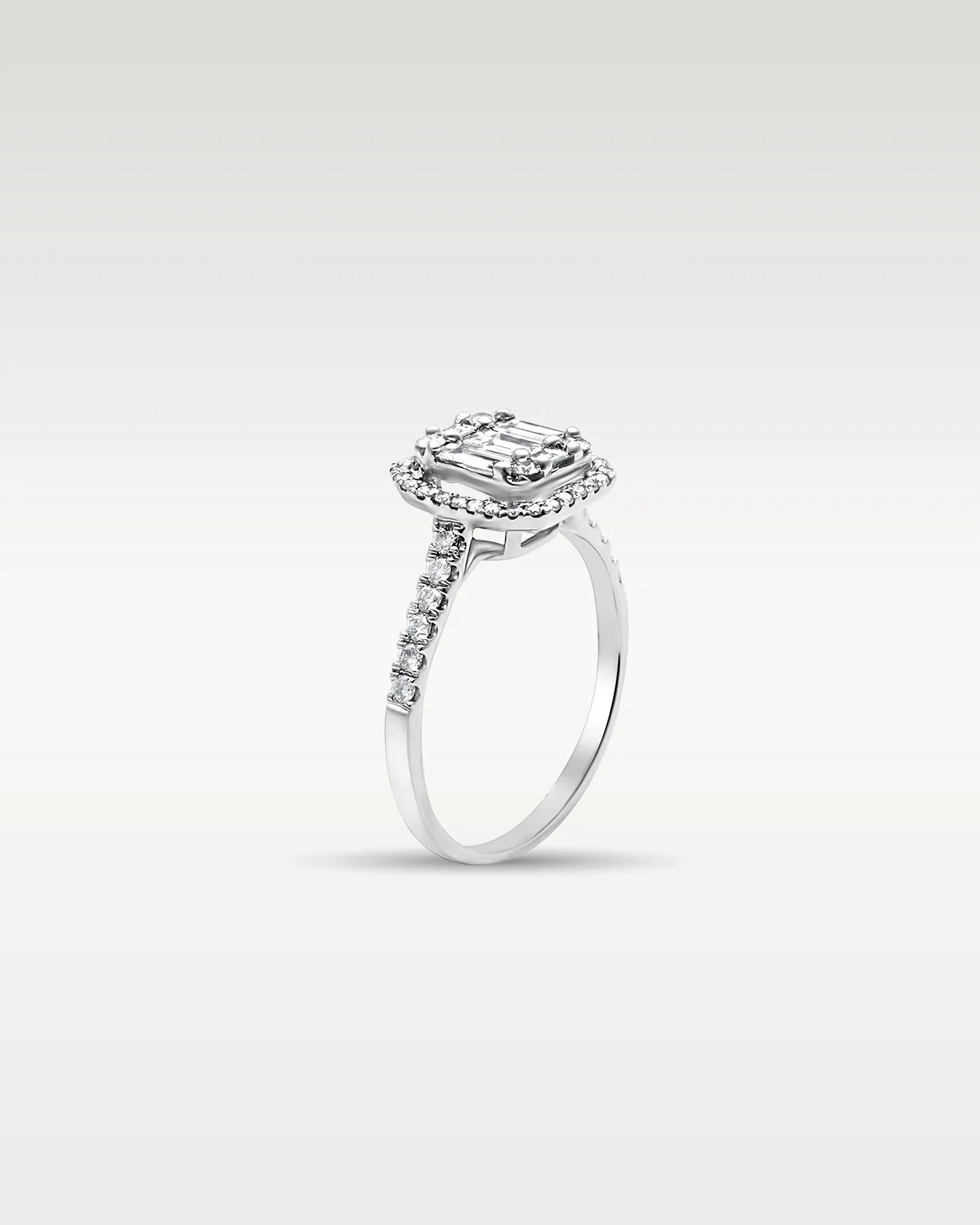 14k White Gold Emerald Cut Diamond Halo Engagement Ring - Image 2