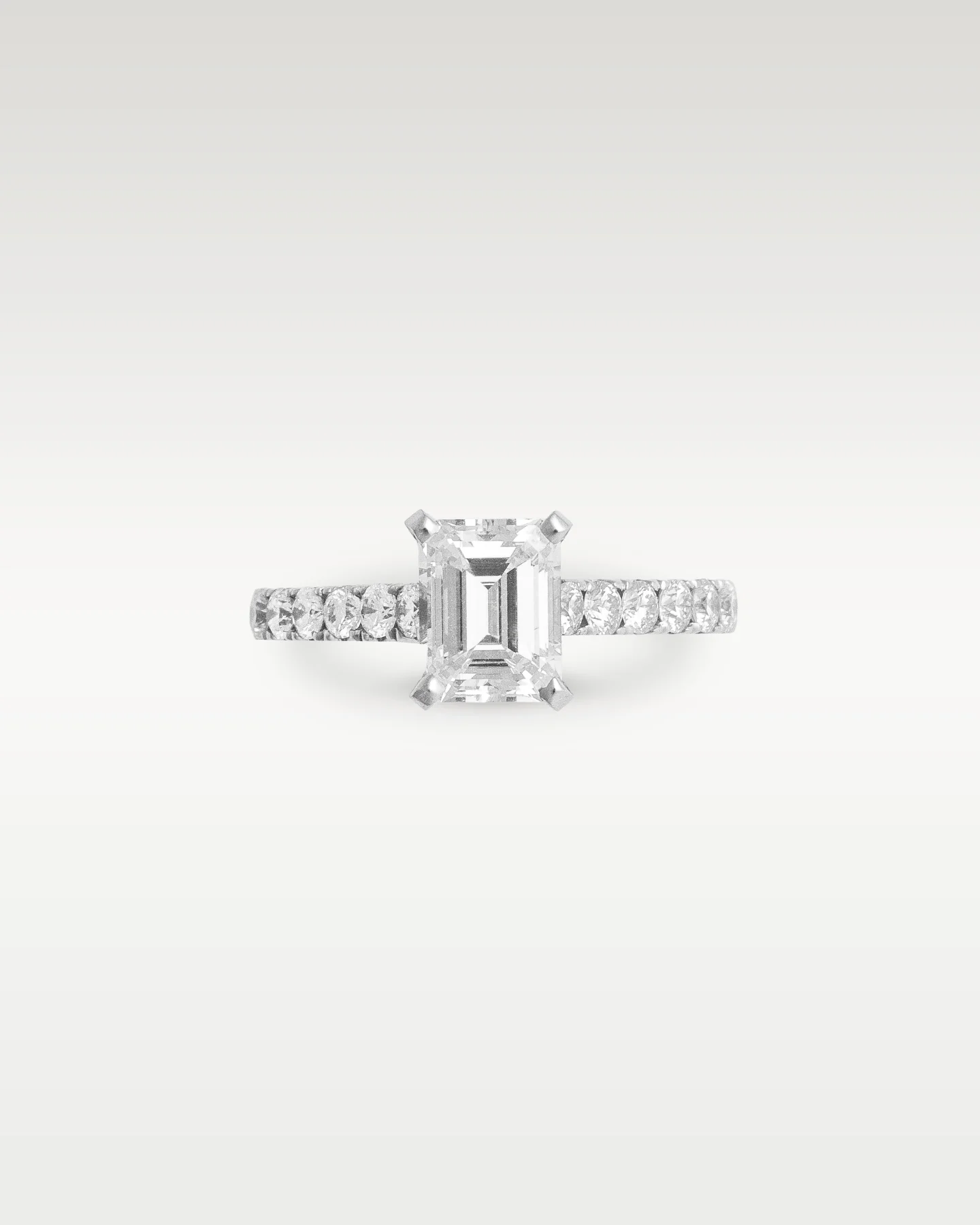 14k White Gold Half Coverage Emerald Diamond Engagement Ring - Image 3