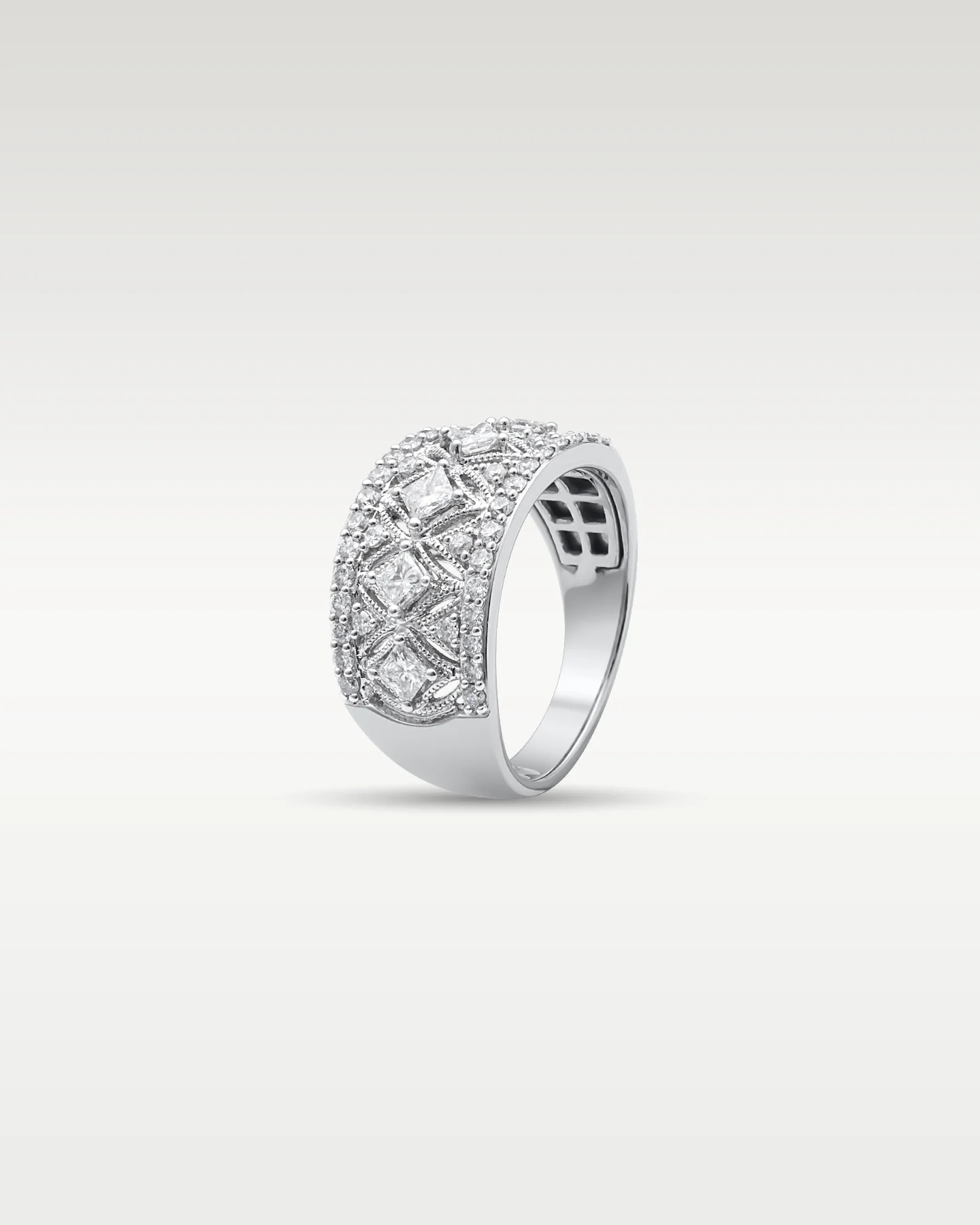 14k White Gold Ornate Diamond Band - Image 2