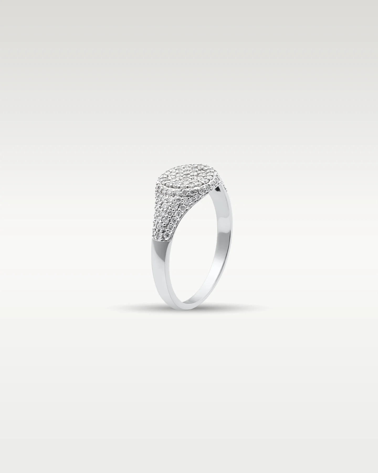 14k White Gold Pavé Diamond Signet Ring - Image 2
