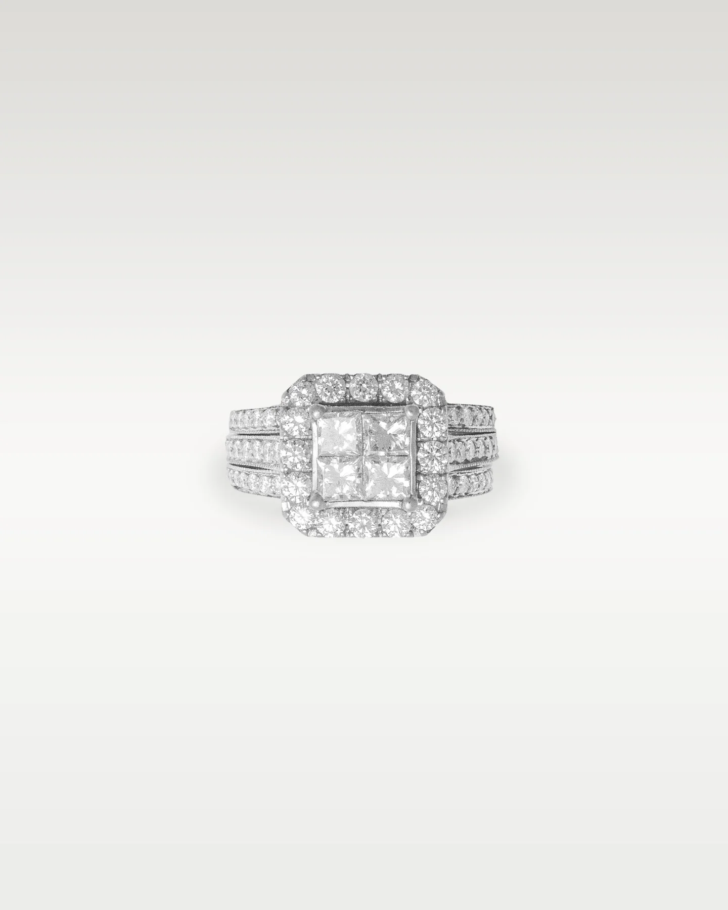 14k White Gold Princess Cut Quad Diamond Engagement Ring - Image 3