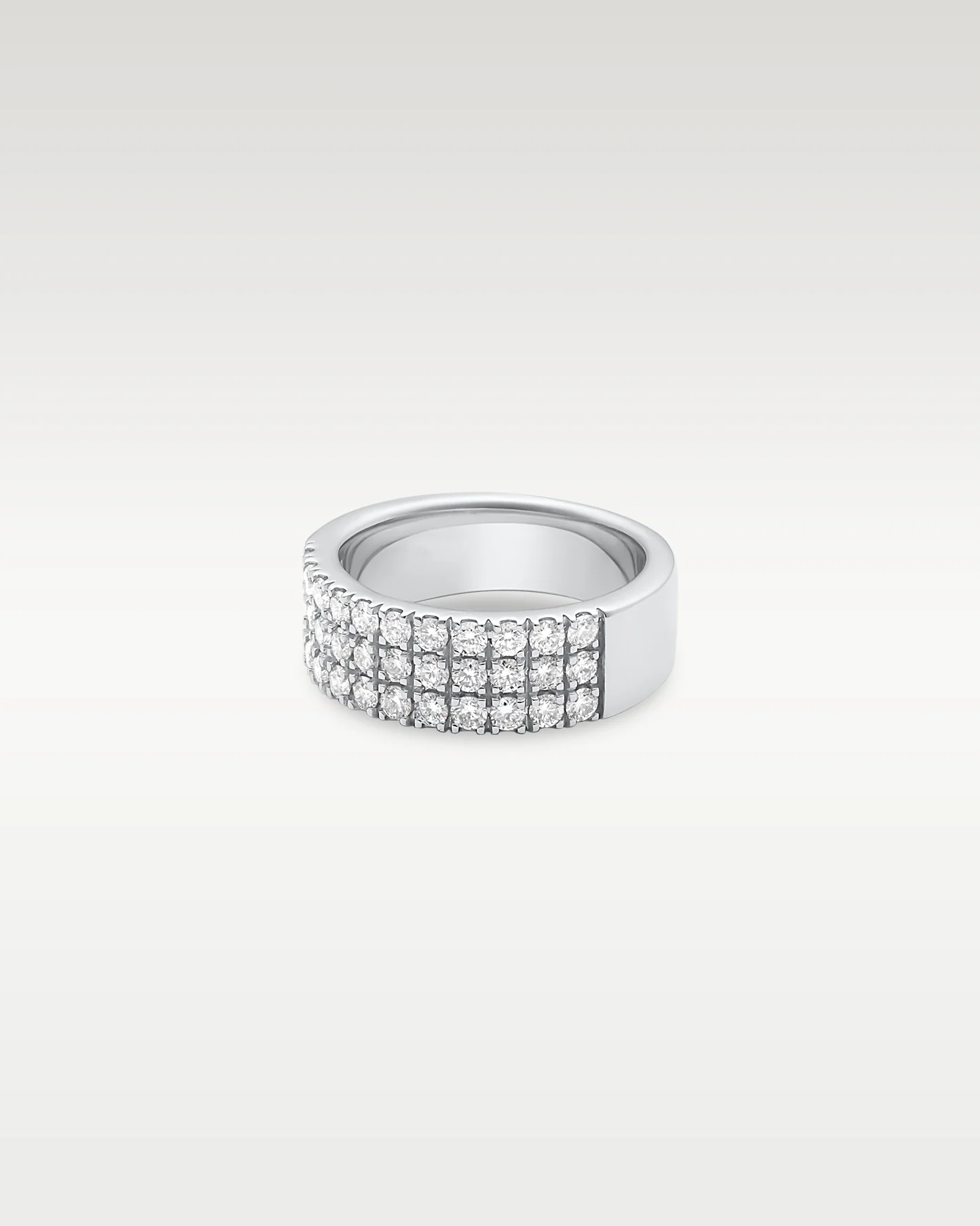 14k White Gold Three Row Diamond Ring