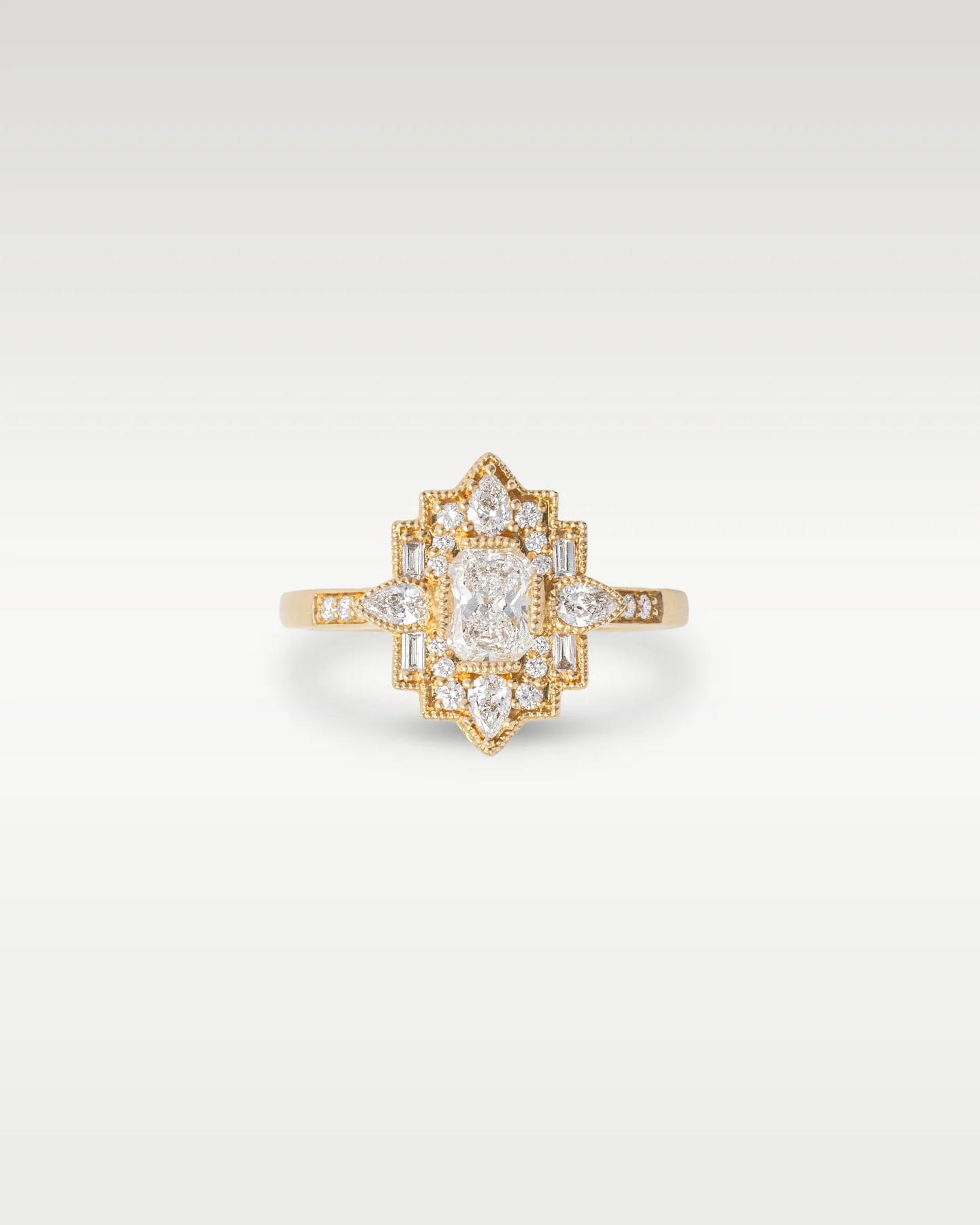 14k Yellow Gold Art Deco Diamond Engagement Ring - Image 3