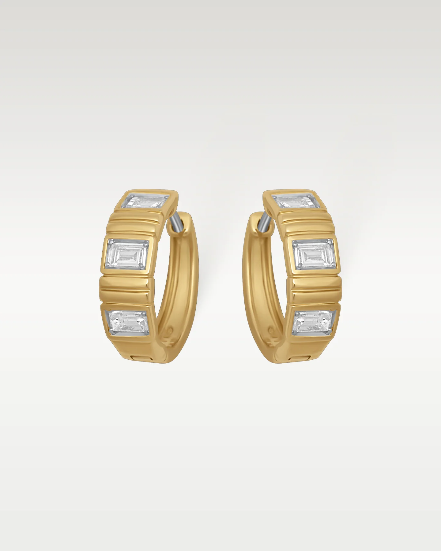 Yellow Gold Baguette Diamond Hoops - Image 2