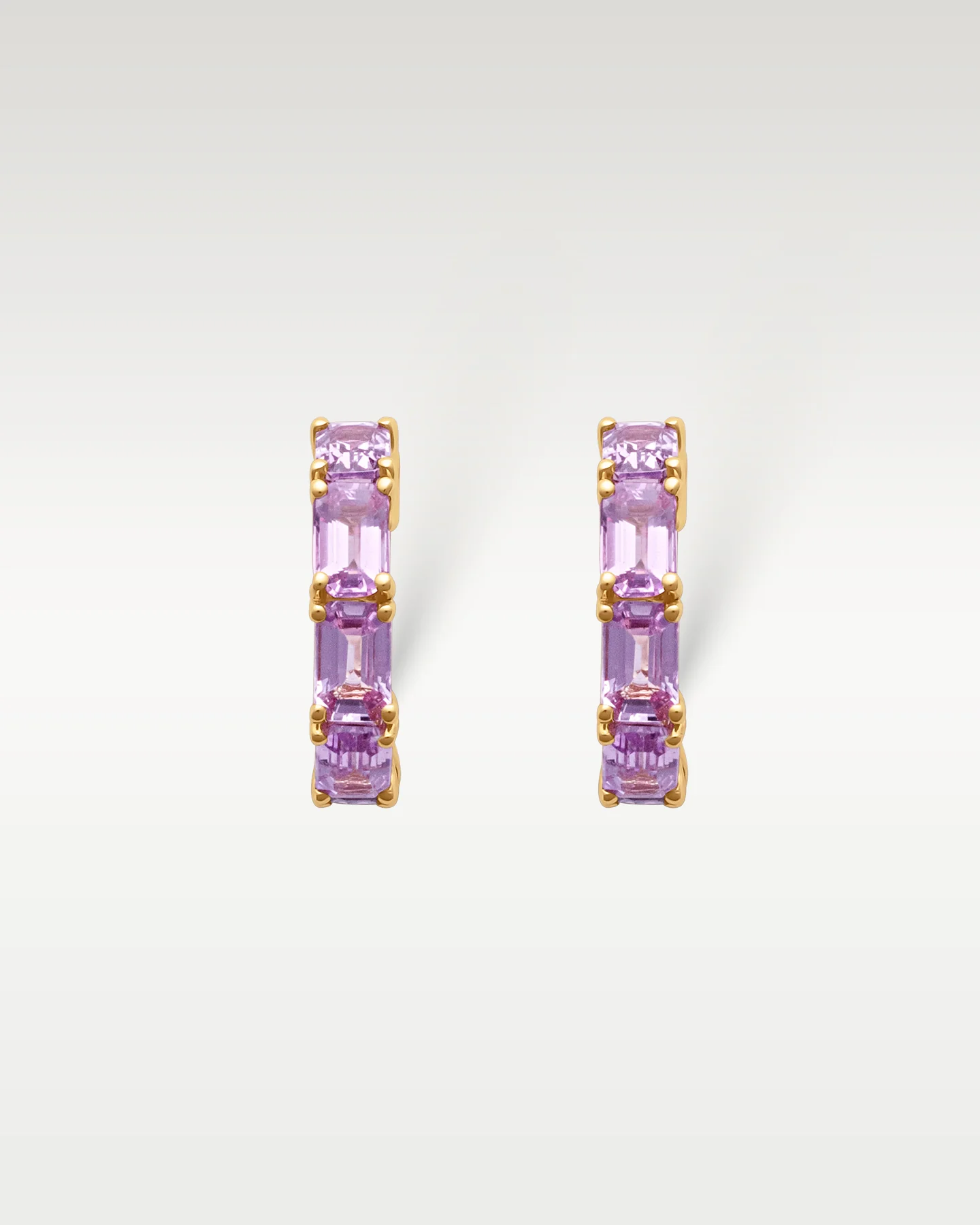 14k Yellow Gold Pink Sapphire Hoops