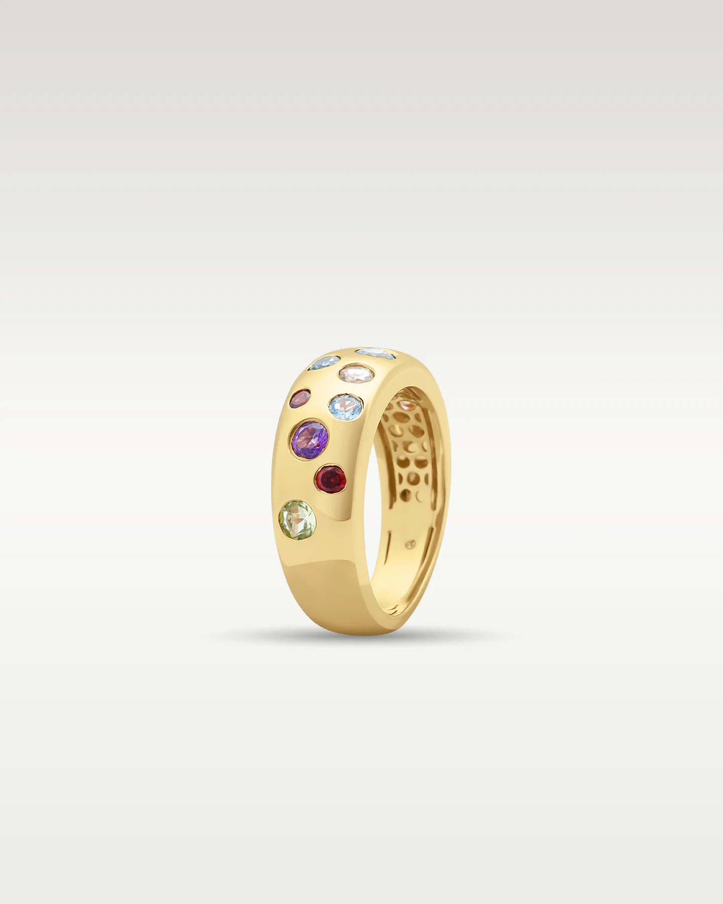 14K Yellow Gold Rainbow Gemstone Dome Ring - Image 3