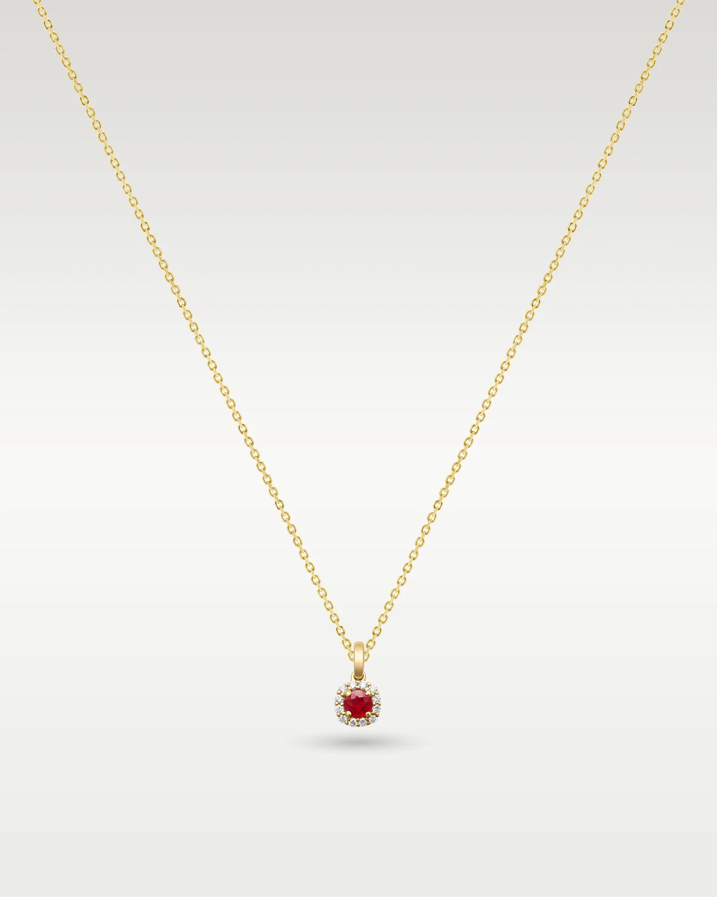 14K Yellow Gold Ruby & Diamond Halo Pendant