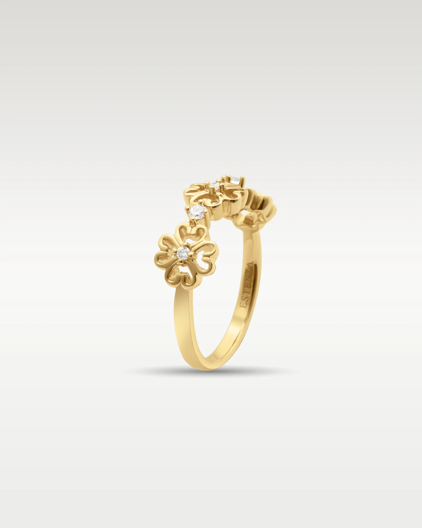 14k Yellow Gold Three Flower Diamond Ring - Image 2