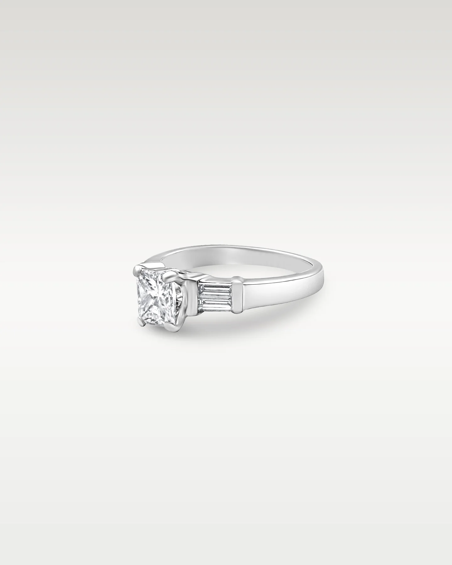 Platinum Radiant and Baguette Diamond Engagement Ring