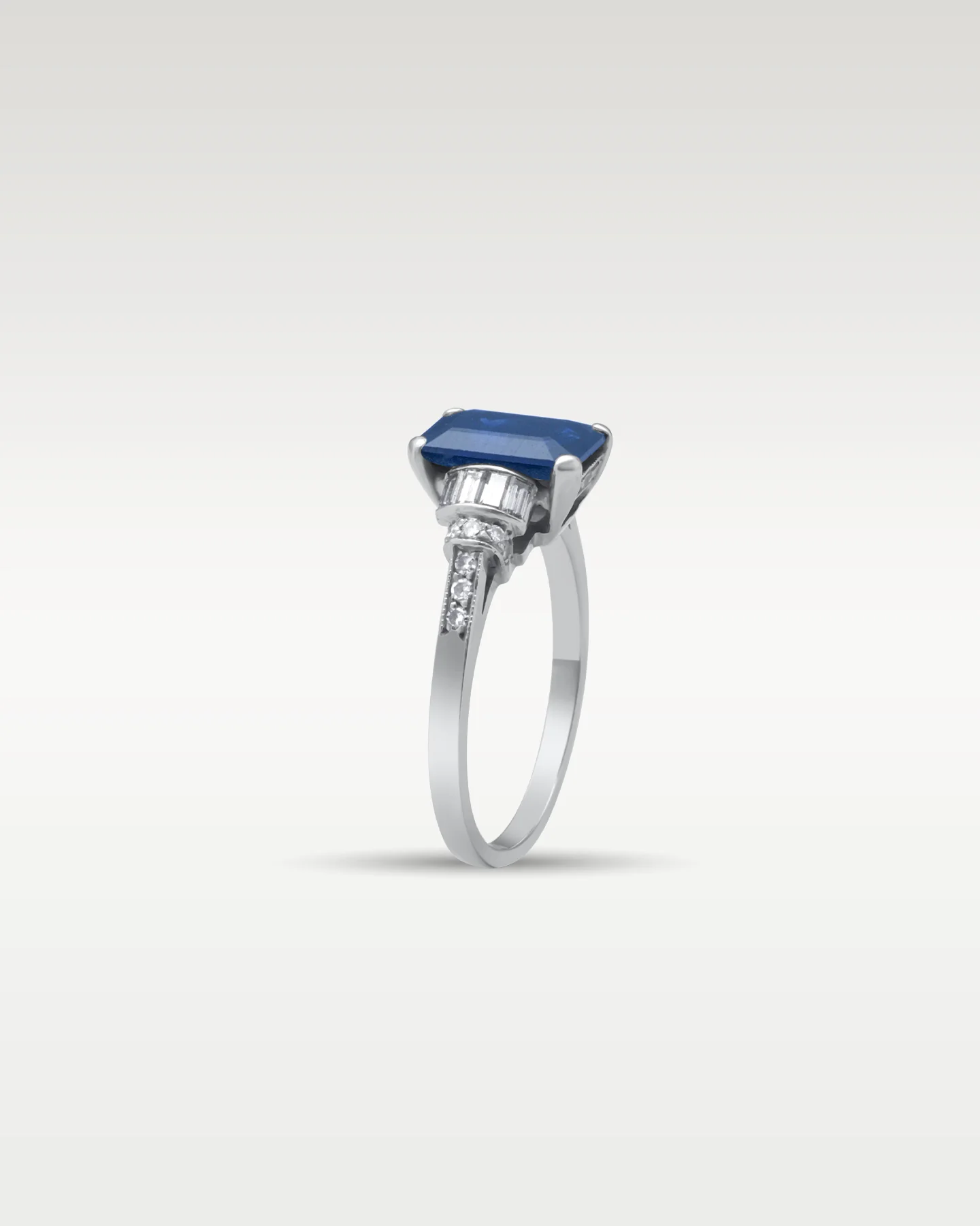 Platinum Sapphire & Diamond Deco Ring - Image 2