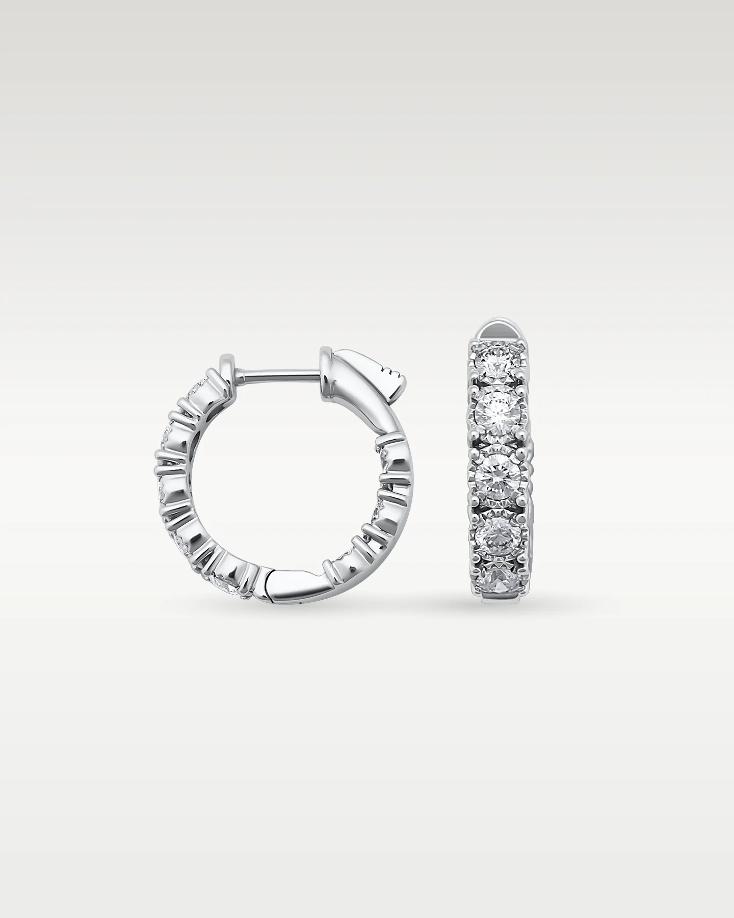 White Gold Milgrain Inside Out Diamond Huggie Hoops - Image 3