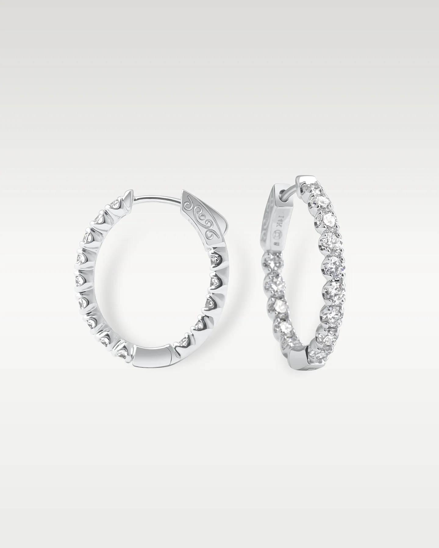 White Gold Pavé Diamond Hoop Earrings - Image 3