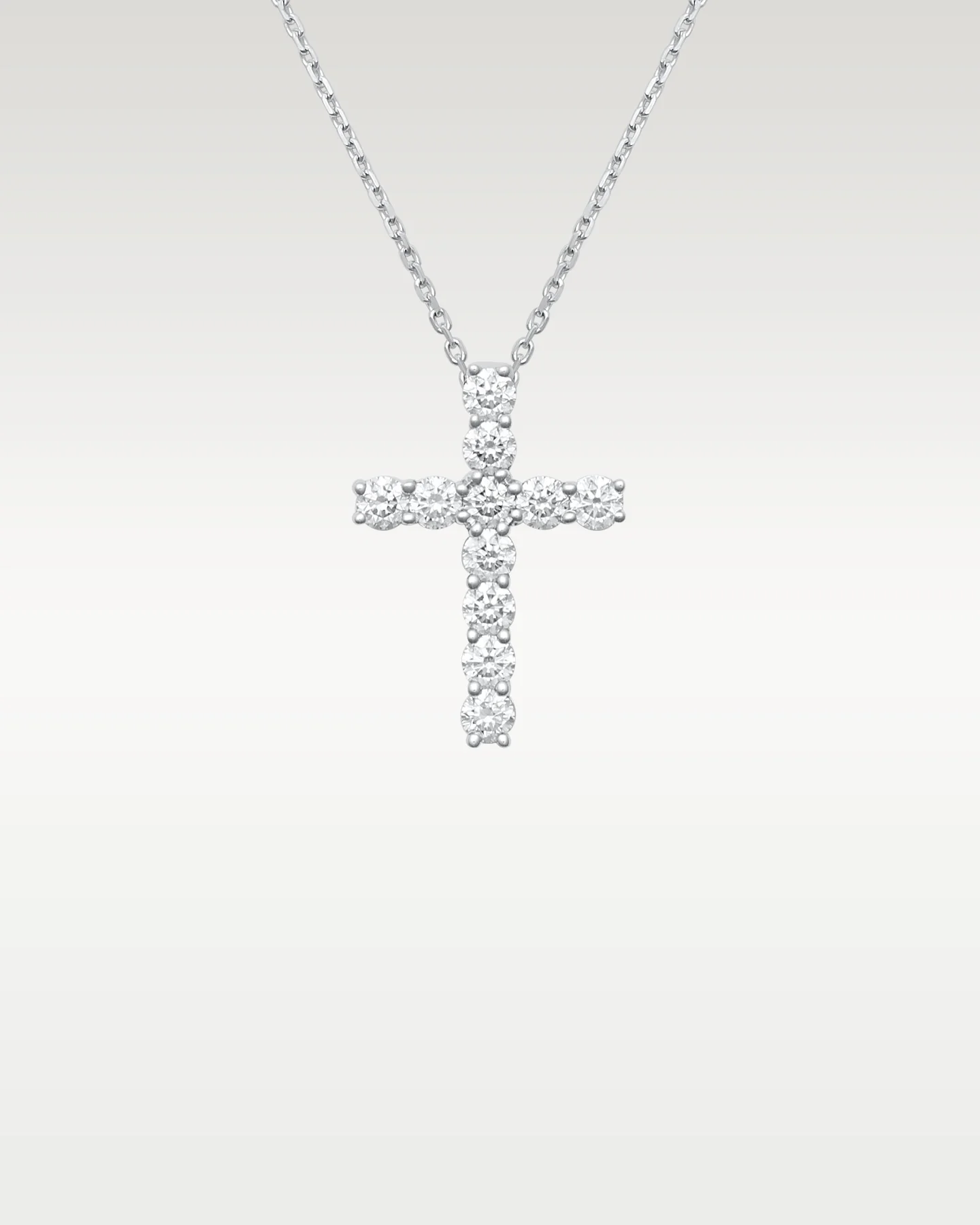 White Gold Round Diamond Cross Pendant Necklace - Image 2