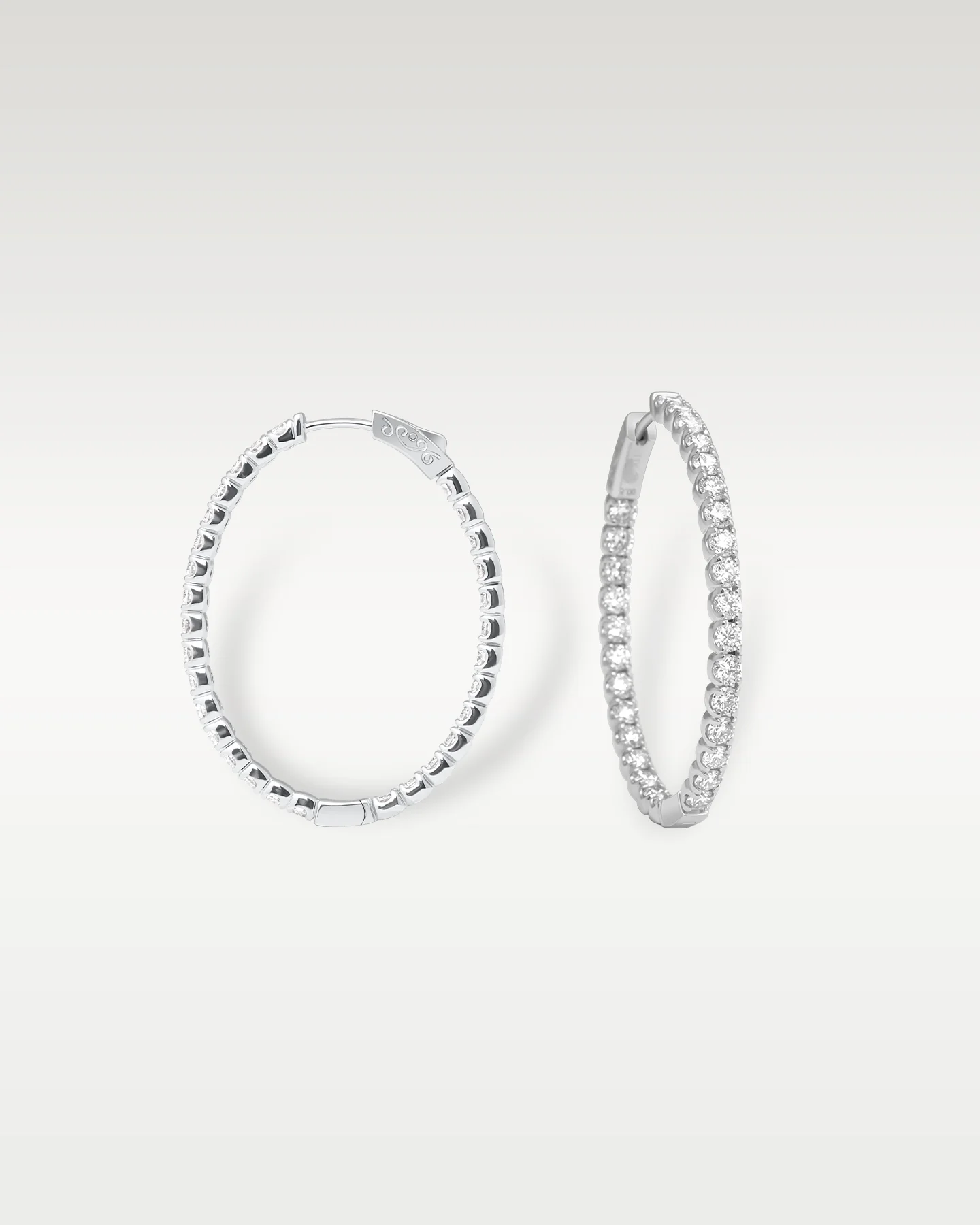 White Gold Round Diamond Hoop Earrings - Image 3