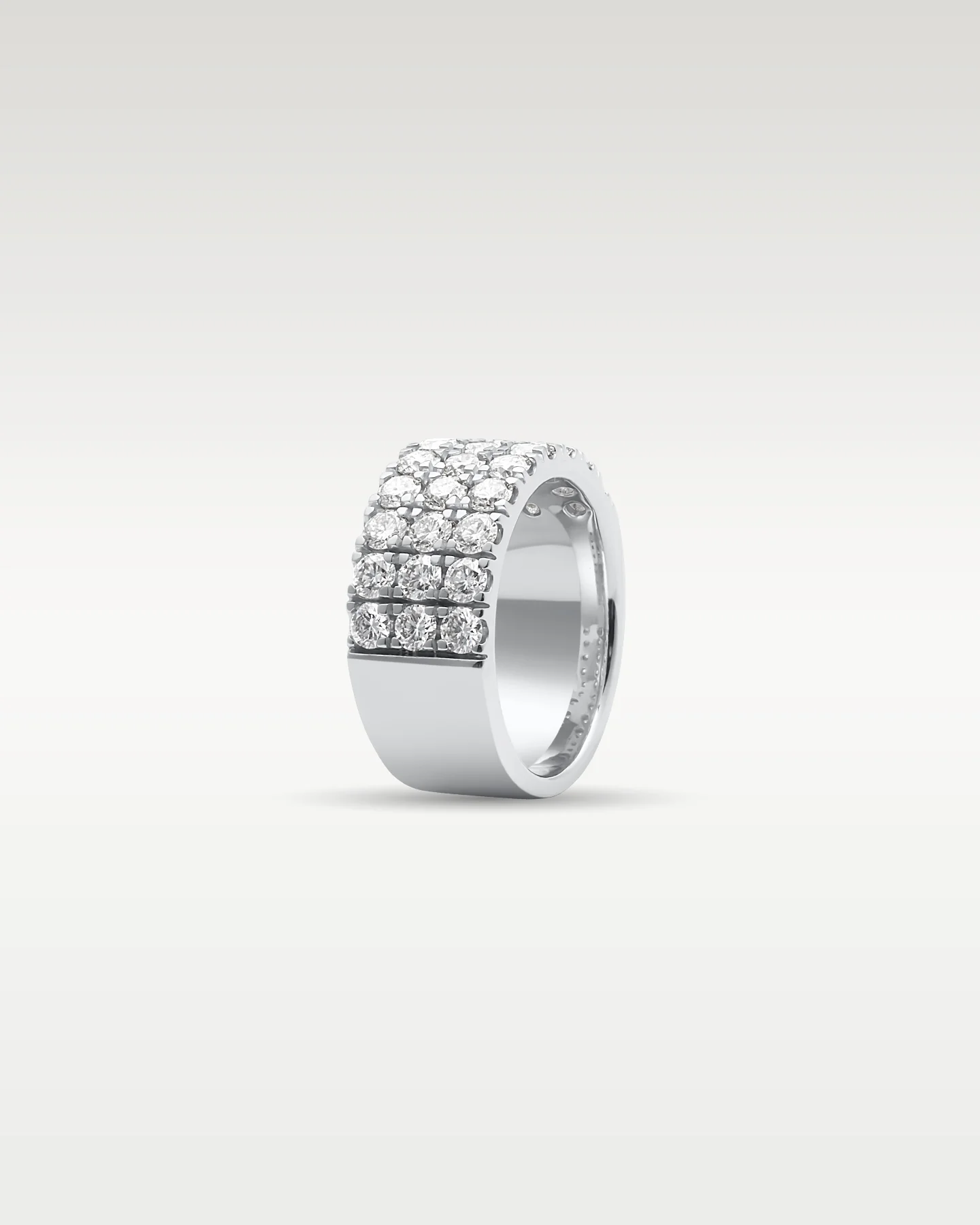 14k White Gold Triple Row Bold Diamond Ring - Image 2