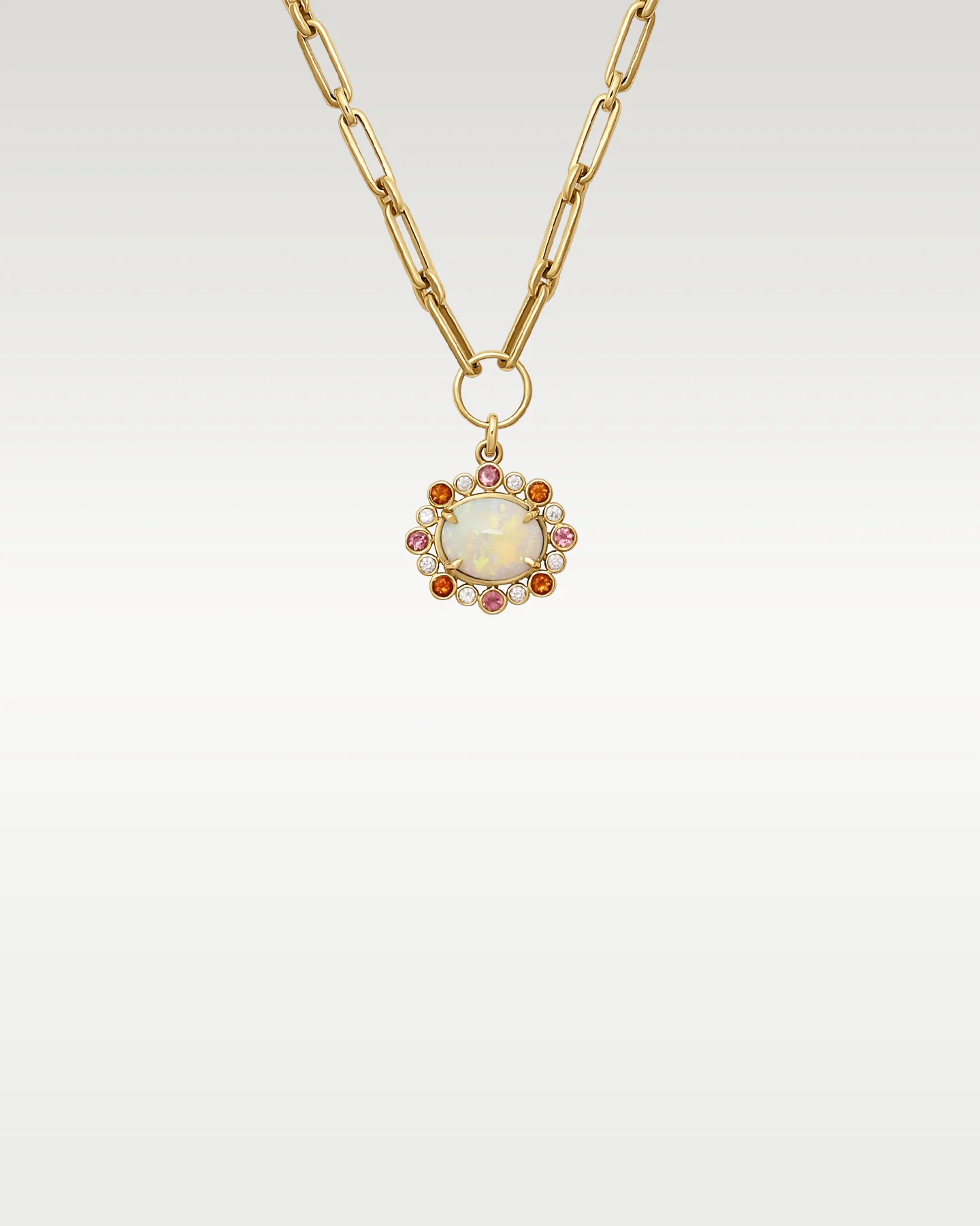 Yellow Gold Opal Paperclip Chain Pendant Necklace - Image 2