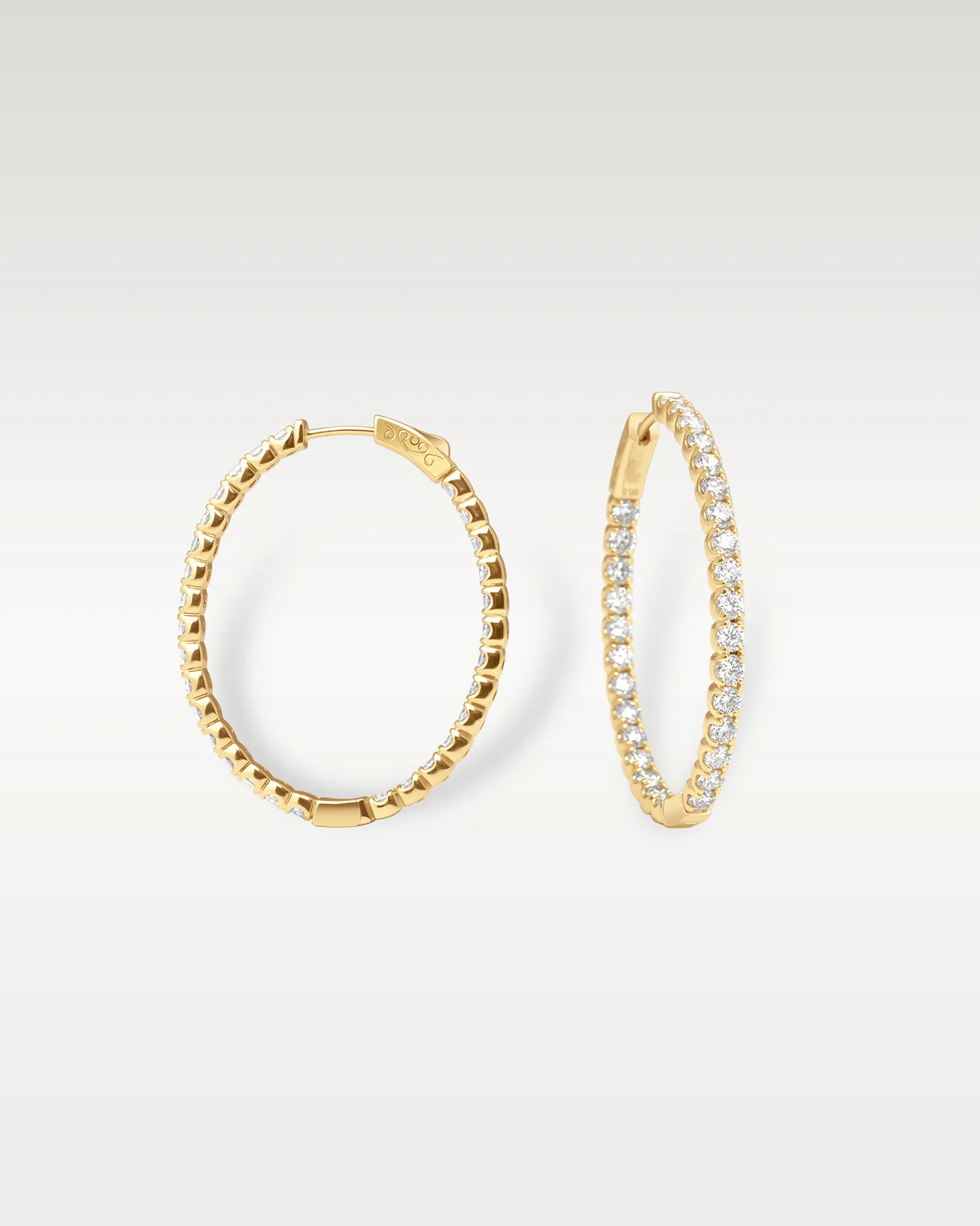 Yellow Gold Round Diamond Hoop Earrings - Image 3