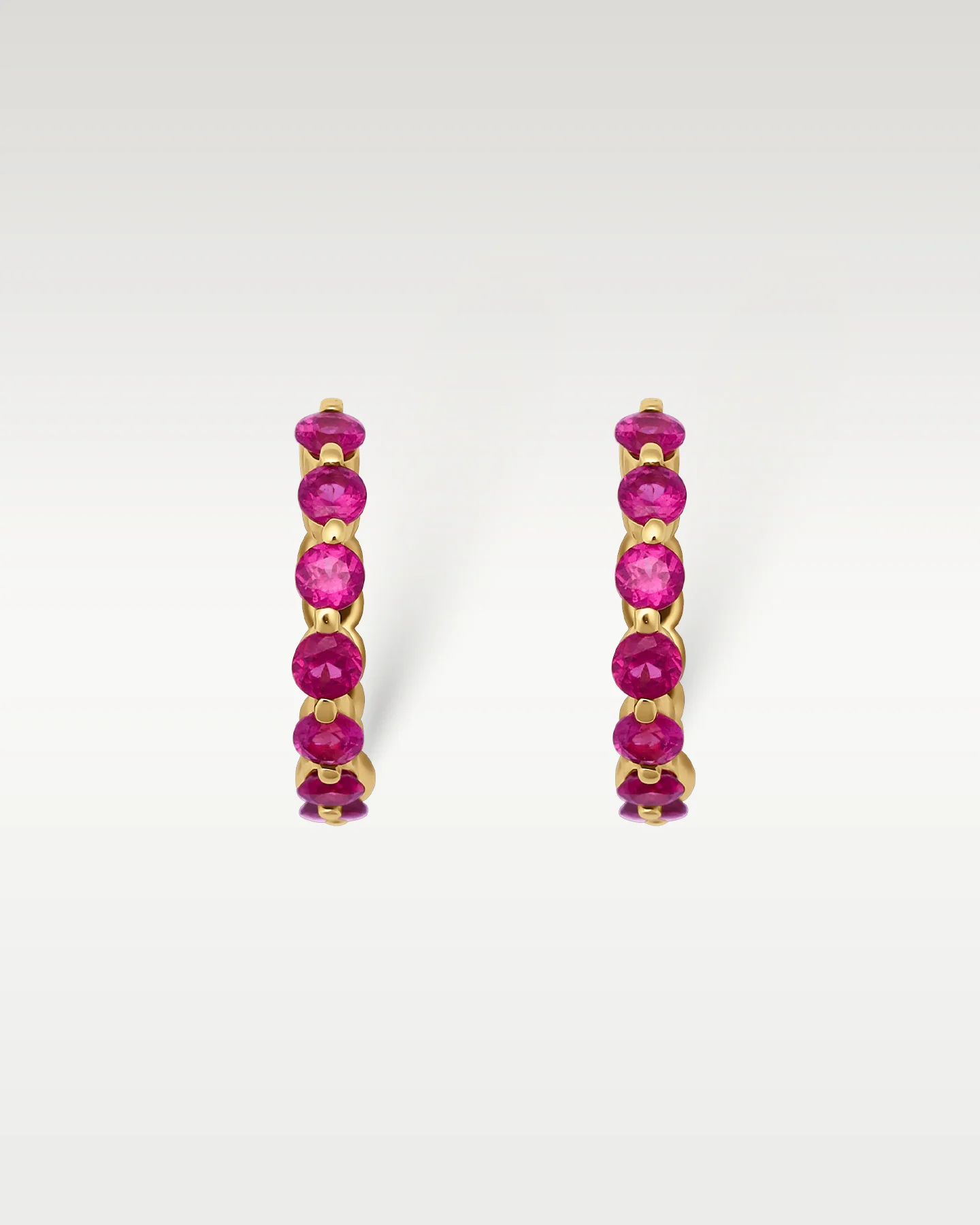 Yellow Gold Rubellite & Garnet Hoop Earrings