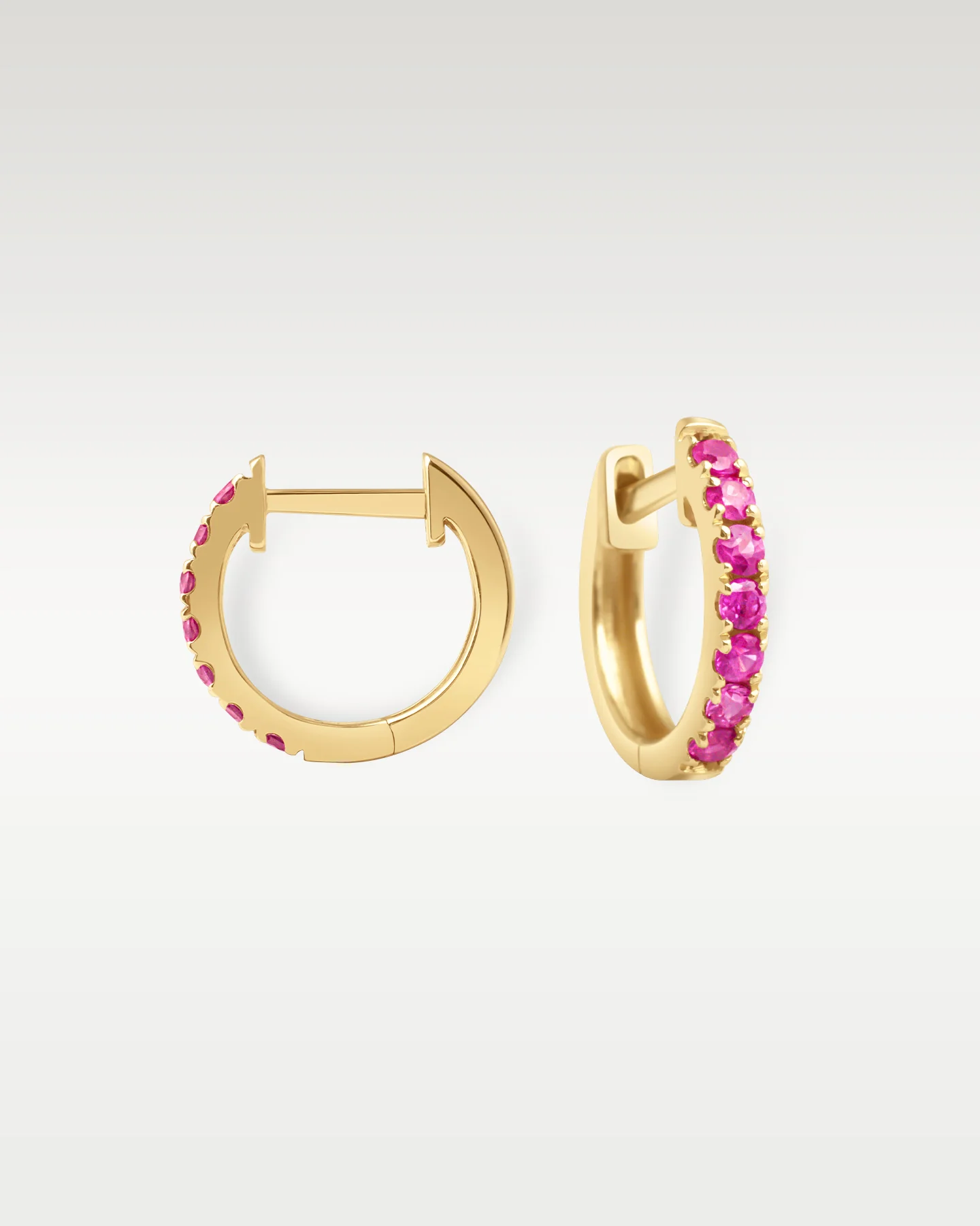 Yellow Gold Ruby Huggie Hoops - Image 3